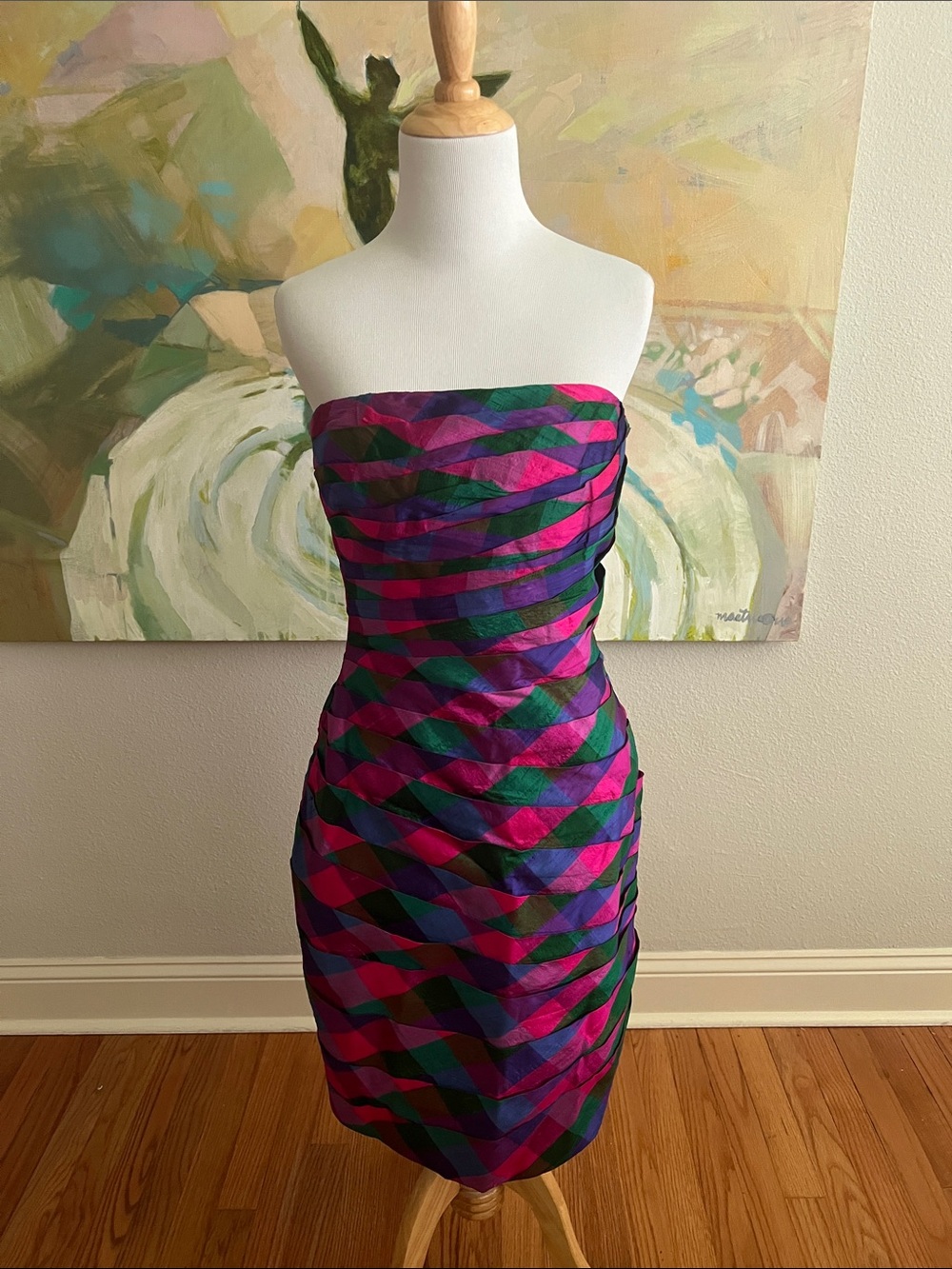 Vintage Thai silk dress wiggle dress strapless size 8